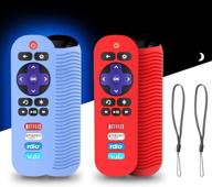 📱 tcl roku rc280 remote case - 2 pcs lightweight silicone cover with lanyard for anti slip and shockproof protection (red + glow blue) logo