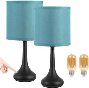 img 4 attached to 🛏️ Kakanuo Blue Touch Bedside Lamp Set of 2: 3 Way Dimmable Desk Lamp with Lampshade for Bedroom, Living Room, and Office (LED Bulbs Included)