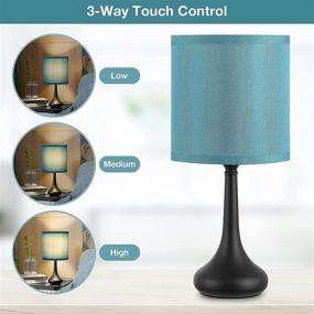 img 2 attached to 🛏️ Kakanuo Blue Touch Bedside Lamp Set of 2: 3 Way Dimmable Desk Lamp with Lampshade for Bedroom, Living Room, and Office (LED Bulbs Included)