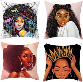 img 4 attached to 🏾 GUAGLL 4 Pack Decorative Throwing Pillowcase: Vibrant African Black Female Prints for Square Sofa Pillows - 18 x 18 inch Size