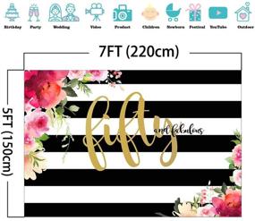 img 3 attached to Mehofoto 50th Birthday Photography Backdrop - Fifty & Fabulous Flower Stripes Vinyl Background (7x5ft) for Women's 50th Birthday Party Banner Backdrops