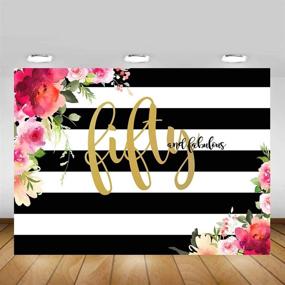 img 1 attached to Mehofoto 50th Birthday Photography Backdrop - Fifty & Fabulous Flower Stripes Vinyl Background (7x5ft) for Women's 50th Birthday Party Banner Backdrops