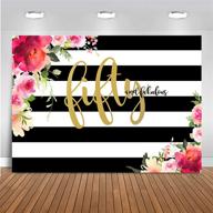 mehofoto 50th birthday photography backdrop - fifty & fabulous flower stripes vinyl background (7x5ft) for women's 50th birthday party banner backdrops logo