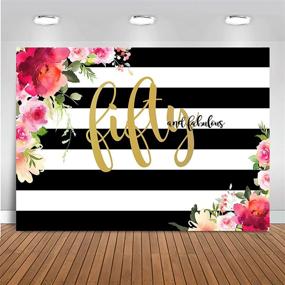 img 4 attached to Mehofoto 50th Birthday Photography Backdrop - Fifty & Fabulous Flower Stripes Vinyl Background (7x5ft) for Women's 50th Birthday Party Banner Backdrops