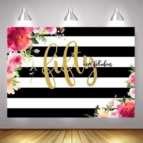 img 2 attached to Mehofoto 50th Birthday Photography Backdrop - Fifty & Fabulous Flower Stripes Vinyl Background (7x5ft) for Women's 50th Birthday Party Banner Backdrops
