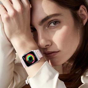 img 1 attached to 📱 GBPOOT 5 пакет Нейлоновая ремешок с эластичной полоской для Apple Watch - регулируемый мягкий дышащий спортивный ремешок для Iwatch серии 7/6/5/4/3/2/1/SE - черный, камелевый, белый, розовый, свет молнии - 42/44/45 мм.