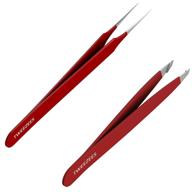 🔴 tweezees precision red stainless steel tweezers: professional slant and splinter tip tweezer for eyebrow shaping and hair removal logo