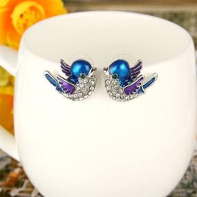 img 2 attached to 🐦 Clear Cute Bluebird Stud Earrings with EVER FAITH Austrian Crystal Enamel