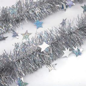 img 4 attached to 🌟 ARCCI Silver Christmas Tinsel Garland Star Sparkly Hanging - 20 ft Classic Thick Colorful Reflections for Ceiling Xmas Tree Decorations - Soft Party Ornaments