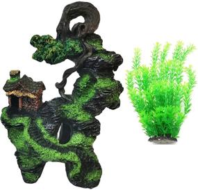 img 4 attached to Ornamental Mountain View Stone Aquarium Decor: Hideout Cave for Beta Fish & Aquatic Frogs with Small Plants - Crayfish & Shrimps Tank Decoration