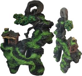 img 3 attached to Ornamental Mountain View Stone Aquarium Decor: Hideout Cave for Beta Fish & Aquatic Frogs with Small Plants - Crayfish & Shrimps Tank Decoration