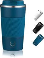 ☕ insulated stainless steel coffee tumbler - perfect mothers day & christmas gift for men and women - travel mug with lid - reusable coffee tea cup - 18oz blue логотип