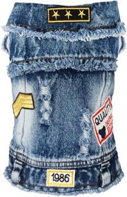 img 4 attached to 🐶 SILD Pet Clothes - Dog Jeans Jacket in Cool Blue Denim Coat for Medium and Small Dogs, Lapel Vests, Classic Hoodies - Puppy Blue Vintage Washed Clothes