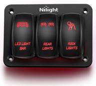 nilight 90128c 3 gang rocker switch panel - aluminum 5 pin on off toggle switch panel, pre-wired rocker switch spst 12v 24v switches for marine boats, cars, atvs, utvs logo