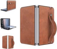 📱 foluu microsoft surface duo case 2020 - slim & lightweight pu leather back cover with hand strap - protective phone case for surface duo - brown logo
