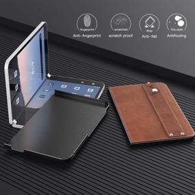 img 1 attached to 📱 Foluu Microsoft Surface Duo Case 2020 - Slim & Lightweight PU Leather Back Cover with Hand Strap - Protective Phone Case for Surface Duo - Brown