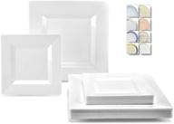 🍽️ 50 pack occasions disposable plastic plates set - heavyweight wedding party square plates - 25 guests, 25 x 9.5'' + 25 x 6.5'' (square white) logo