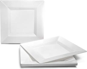 img 2 attached to 🍽️ 50 Pack OCCASIONS Disposable Plastic Plates Set - Heavyweight Wedding Party Square Plates - 25 Guests, 25 x 9.5'' + 25 x 6.5'' (Square White)