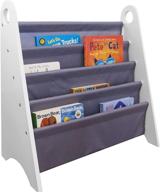 wildkin kids modern sling bookshelf: organize bedrooms, playrooms, and classrooms with two top handles and four fabric shelves (white and grey) logo