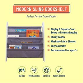 img 3 attached to Wildkin Kids Modern Sling Bookshelf: Organize Bedrooms, Playrooms, and Classrooms with Two Top Handles and Four Fabric Shelves (White and Grey)