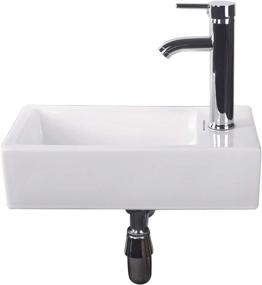 img 4 attached to Vintage Corner Wall Mount Small Bathroom Sink - Rectangle White Porcelain Ceramic Vessel Basin with Chrome Faucet and Drain Combo - Right Hand Lavamanos Bathroom Vanity