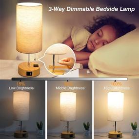 img 3 attached to 🛏️ Dimmable Bedside Lamp by JoJocom, Ideal for Living Room or Bedroom, Nightstand Table Lamp with 2 USB Charging Ports & AC Outlet, Linen Shade Desk Light for Reading in Home Office, Kids Room - Pull Chain LED Bulb Included