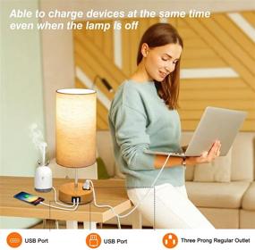 img 2 attached to 🛏️ Dimmable Bedside Lamp by JoJocom, Ideal for Living Room or Bedroom, Nightstand Table Lamp with 2 USB Charging Ports & AC Outlet, Linen Shade Desk Light for Reading in Home Office, Kids Room - Pull Chain LED Bulb Included