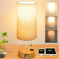 🛏️ dimmable bedside lamp by jojocom, ideal for living room or bedroom, nightstand table lamp with 2 usb charging ports & ac outlet, linen shade desk light for reading in home office, kids room - pull chain led bulb included логотип