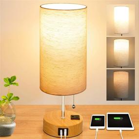 img 4 attached to 🛏️ Dimmable Bedside Lamp by JoJocom, Ideal for Living Room or Bedroom, Nightstand Table Lamp with 2 USB Charging Ports & AC Outlet, Linen Shade Desk Light for Reading in Home Office, Kids Room - Pull Chain LED Bulb Included