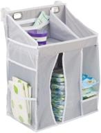 mdesign baby nursery hanging storage organizer caddy and diaper stacker: gray, multiple pockets, hang on crib, changing table or wall- convenient storage for baby essentials, wipes, creams, lotions, toys logo