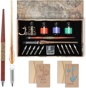 img 4 attached to 🖋️ Premium 20-Piece Calligraphy Set for Beginners - Handcrafted Glass Dip Pen, Wood Pen with Inks, Nibs, and Holder