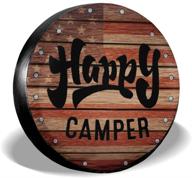 🏕️ camping tire cover: portable polyester wheel cover for happy campers - universal spare wheel protector for trailer rv suv truck camper - travel trailer accessories 15 inch logo