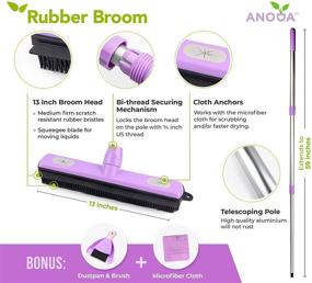 img 1 attached to 🧹 Anoda Rubber Broom with Pet Hair Carpet Rake & 59 inch Telescoping Handle - Floor Squeegee Push Broom and Dustpan Set for Dog Hair Clean-up. Attachable Microfiber Cleaning Cloth for Kitchen Broom.