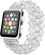 💎 fohuas apple watch bracelet 38mm 40mm 41mm series se 7 6 5 4 3 2 1, luxury crystal beads pearls iphone watch band fashion metal chain elastic stretch wristband strap for women girl, white – compatible and stylish logo