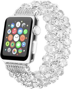 img 4 attached to 💎 Fohuas Apple Watch Bracelet 38mm 40mm 41mm Series SE 7 6 5 4 3 2 1, Luxury Crystal Beads Pearls iPhone Watch Band Fashion Metal Chain Elastic Stretch Wristband Strap for Women Girl, White – Compatible and Stylish