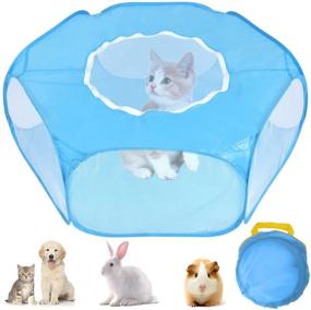 img 4 attached to 🐾 Foldable Pet Playpen with Top Cover - Portable Pop-up Play Tent for Hamster, Guinea Pig, Rabbit, Ferret, Chinchilla, Bearded Dragon, Hedgehog - Anti-Escape Mesh Exercise Pen Cage & Play Yard Fence