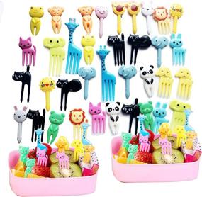 img 4 attached to 🐱 Cute Cartoon Animal Food Picks for Kids - Set of 40 Reusable Lunch Toothpicks