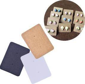 img 2 attached to 🔖 300 Pcs BronaGrand Paper Earring Tags: Mini Rectangle Ear Stud Display Cards with Hanging Holder, 1" x 1.4