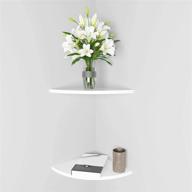 set of 2 white 11 inch wall mounted corner floating shelves for kitchen, living room, bathroom, and decor display in any wall corner logo