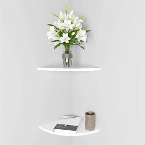 img 4 attached to Set of 2 White 11 Inch Wall Mounted Corner Floating Shelves for Kitchen, Living Room, Bathroom, and Decor Display in Any Wall Corner