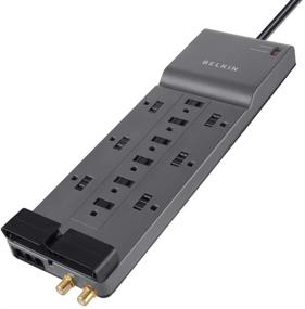 img 2 attached to 💡 Belkin Power Strip Surge Protector - 12 Розеток с 8-футовым удлинителем плоской вилки для дома, офиса, путешествий, компьютера, ноутбука и подключения телефона (3,940 Джоулей)