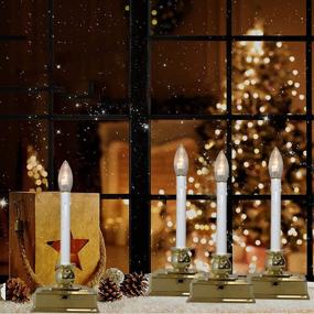 img 2 attached to 🕯️ Flameless Christmas Window Candle Lights Set - Battery Operated LED Window Candles Lamp with 3V C26 Clear Bulb, 8/16 Hour Timer, Gold Base - Ideal for Christmas Table, Party Decor - Pack of 4