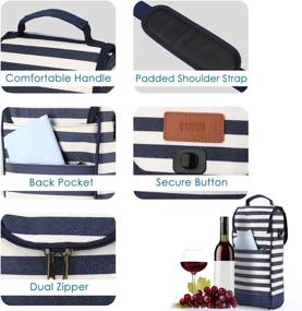 img 1 attached to Nuovoware 2 Bottle Insulated Wine Carrier Tote - 🍷 Indigo Fringe: Stylish, Portable, and Secure for Travel and Picnic Adventures