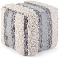 🪑 simplihome makenna square pouf: stylish blue grey natural woven cotton footstool for living, bedroom & kids room - contemporary & modern design logo