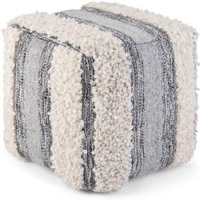img 4 attached to 🪑 SimpliHome Makenna Square Pouf: Stylish Blue Grey Natural Woven Cotton Footstool for Living, Bedroom & Kids Room - Contemporary & Modern Design