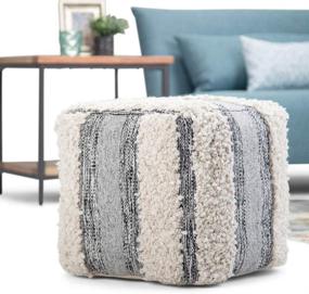 img 3 attached to 🪑 SimpliHome Makenna Square Pouf: Stylish Blue Grey Natural Woven Cotton Footstool for Living, Bedroom & Kids Room - Contemporary & Modern Design