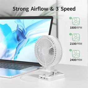 img 3 attached to 💨 Romoss 6-Inch Desk Clip Fan: Portable USB Fan with 3 Speeds and Super Strong Airflow (White)