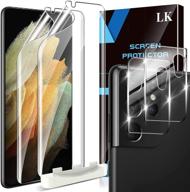 ✨ улучшенный набор защиты для samsung galaxy s21 ultra: 4 пакета lk screen protector + защита камеры, поддержка отпечатков пальцев, hd-чистота, тонкая пленка tpu логотип