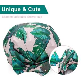 img 2 attached to 🚿 Reusable Auban Shower Cap with Ribbon Bow, Oversized Bath Cap for All Hair Lengths - Waterproof Exterior, Ideal for Girls Spa at Home, Hotels, and Hair Salons (Green)