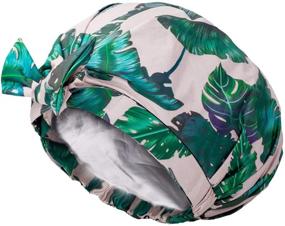 img 4 attached to 🚿 Reusable Auban Shower Cap with Ribbon Bow, Oversized Bath Cap for All Hair Lengths - Waterproof Exterior, Ideal for Girls Spa at Home, Hotels, and Hair Salons (Green)